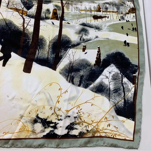 Silk Scarf Pieter Bruegel Hunters In The Snow Square Nature Winter Handmade Read - Picture 6 of 12